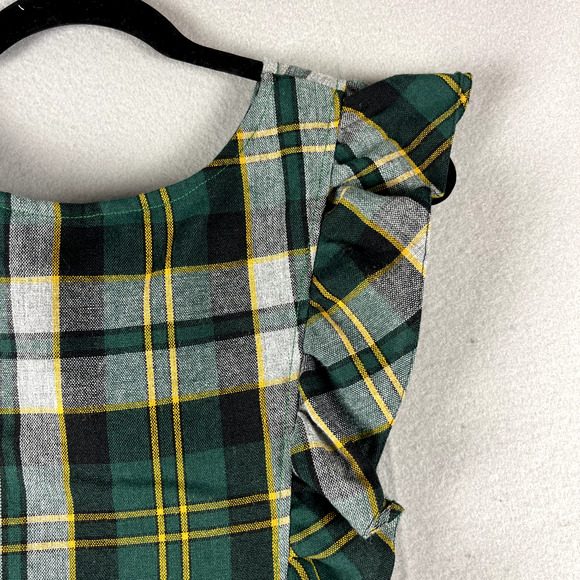 Vintage Tartan Ruffle Pinafore Dress Womens XS Maxi Plaid Scottish Academia Twee - Picture 11 of 16